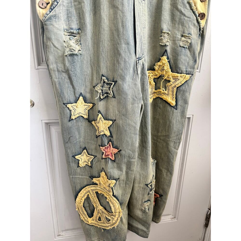 NWT Blue Velvet Peace be with you boho applique overalls - size xl - Picture 4 of 6